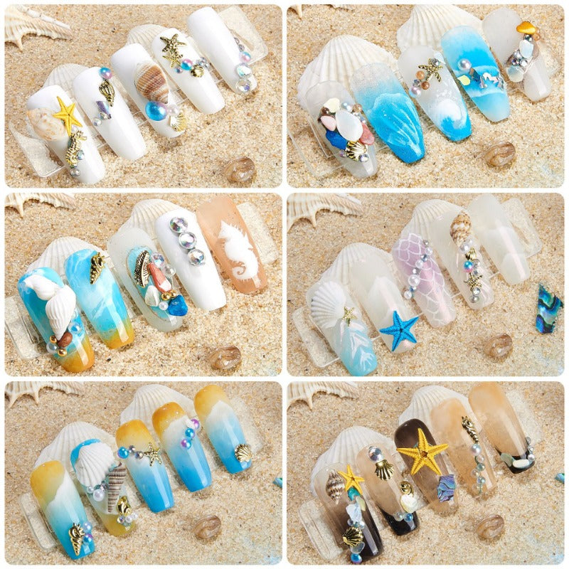Wholesale Ocean Series Nail Art Jewelry Natural Shell Slices Abalone Slices Starfish Metal Rivets Pearl Small Stone Accessories